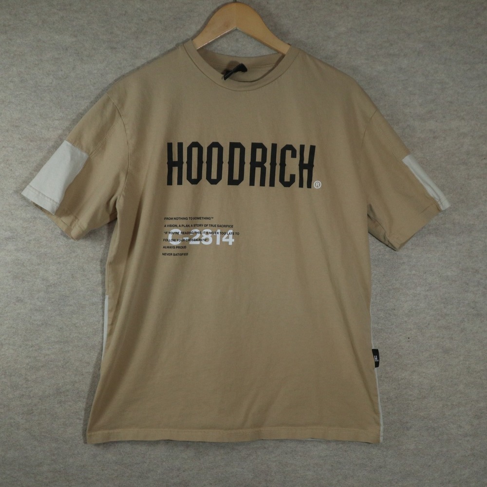 Hoodrich Graphic T-Shirt Large Tan White Colorblock Y2K Streetwear Map Tee